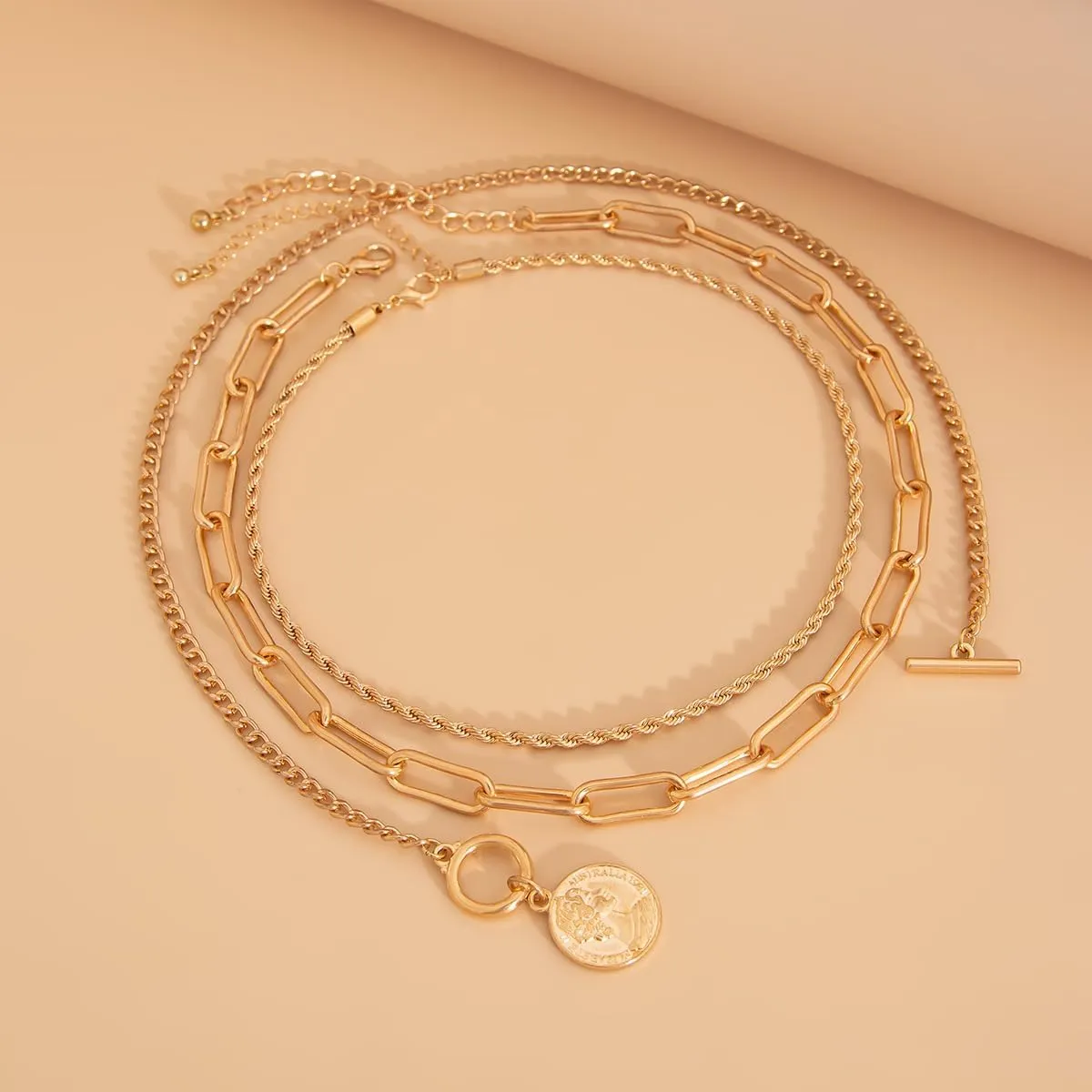 Gold Layered Necklaces for Women Chunky Silver Necklace Coin Paperclip Stacked Necklace Trendy Statement Jewelry