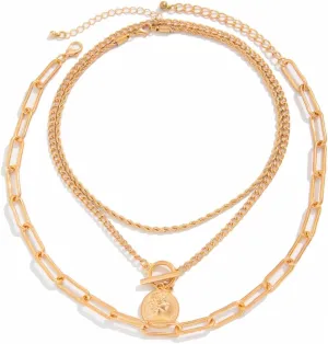 Gold Layered Necklaces for Women Chunky Silver Necklace Coin Paperclip Stacked Necklace Trendy Statement Jewelry