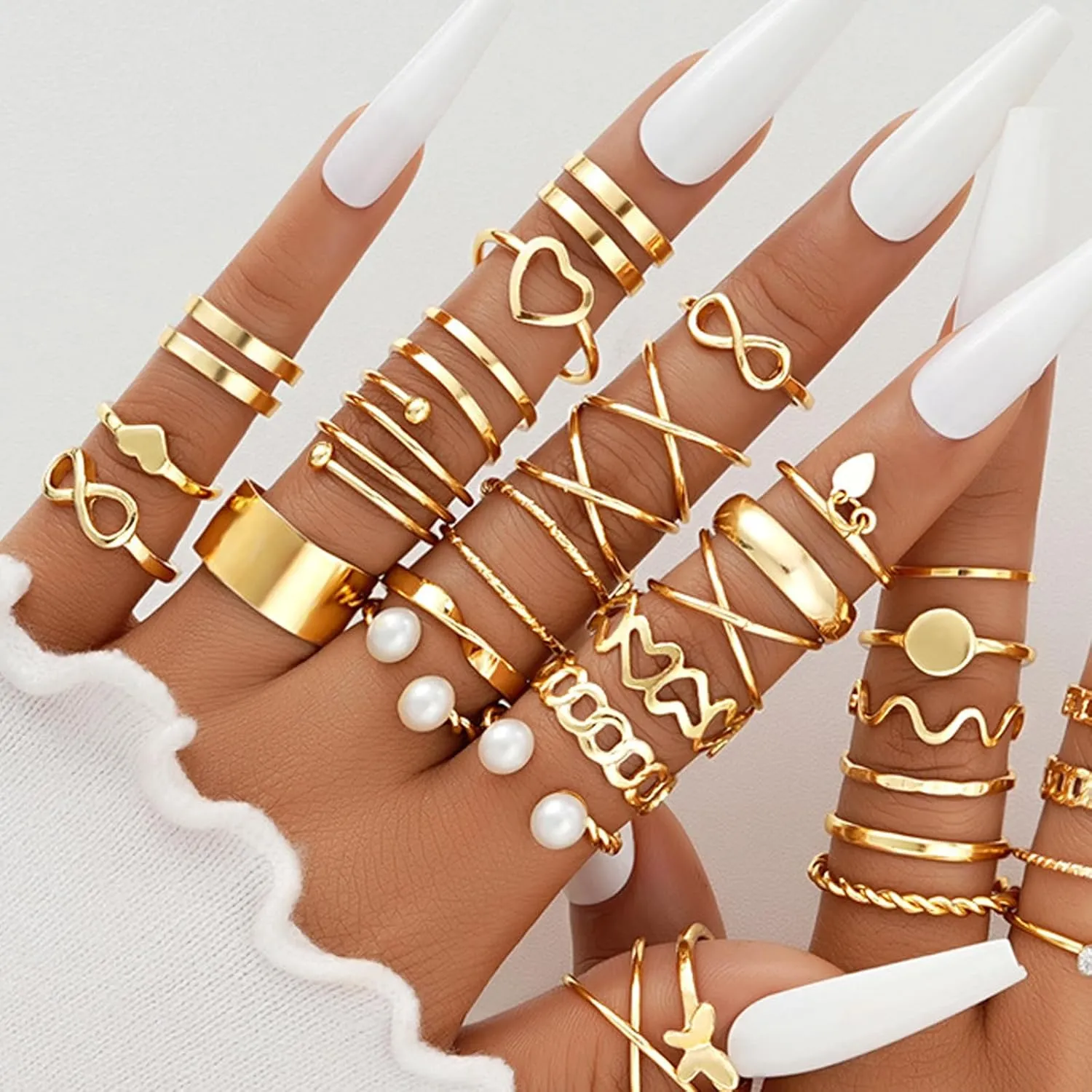 Gold Rings for Women That Don't Tarnish Gold Rings Pack Boho Stackable Rings Set Dainty Pearl Leaf Butterfly Rhinestone Rings Stacking Moon Star Knuckle Rings Midi Pinky Thumb Rings Christmas Stocking Stuffers Gifts Trendy Stuff