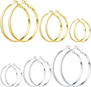 Gold Silver Plated Hoop Earrings for Women Hypoallergenic Stainless Steel Gold Hoops Earrings Lightweight Large Small Hoop Earrings Set