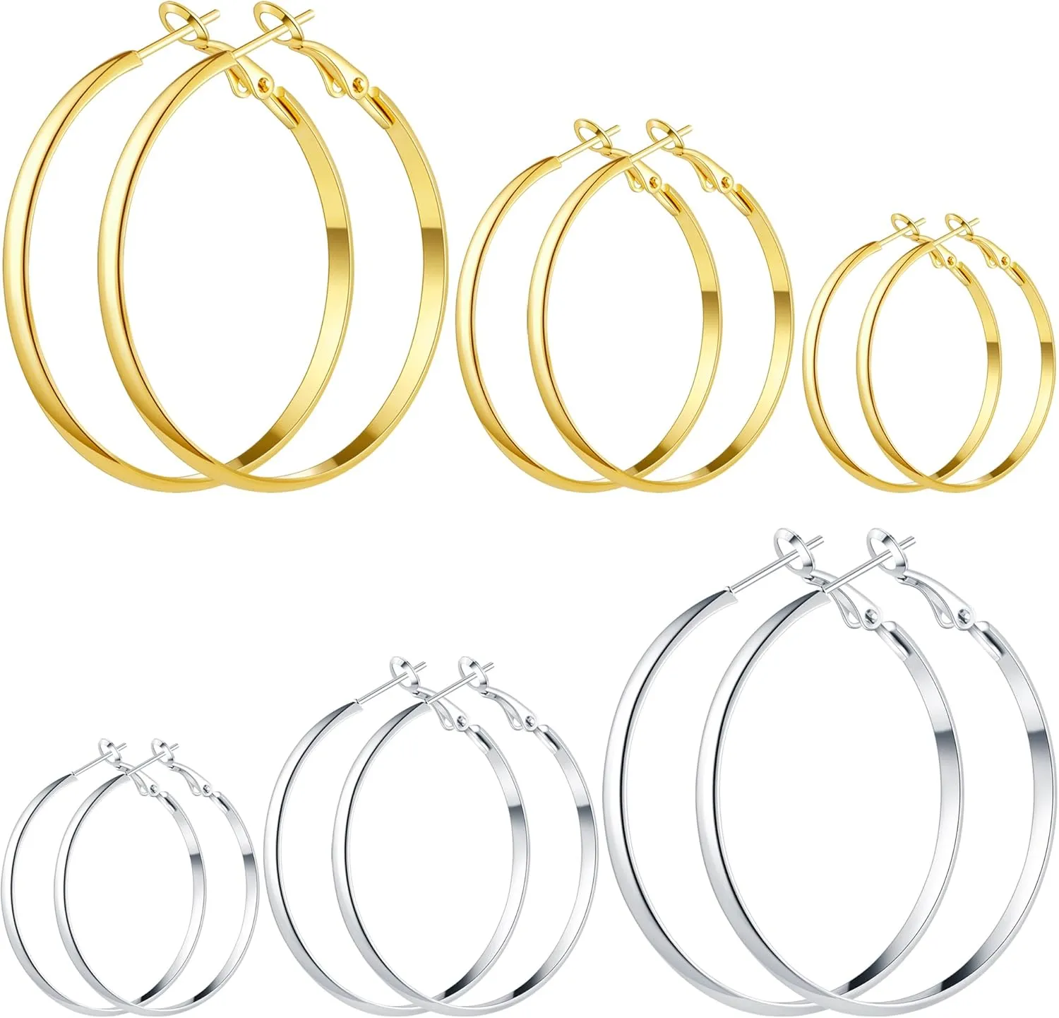 Gold Silver Plated Hoop Earrings for Women Hypoallergenic Stainless Steel Gold Hoops Earrings Lightweight Large Small Hoop Earrings Set