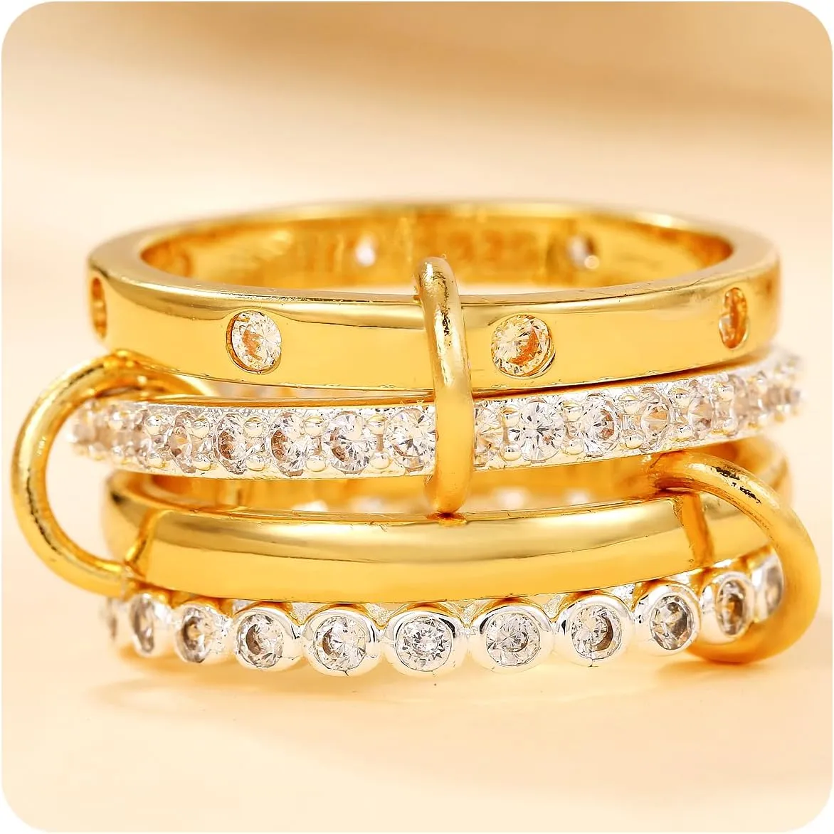 Gold Stackable Rings for Women Dainty Stackable 14K Gold Plated Cubic Zirconia Rings Stackable Non Tarnish Gold Knuckle Rings for Women Set Gifts (Size:7,8)