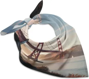 Golden Gate Bridge 25" Square Head Scarf Lightweight Silk Scarf for Women Soft Satin Head Scarves Large Neckerchief Fashion Bandanas Silk Headband Neck Satin Scarfs for Bag Hair Scarves Gift