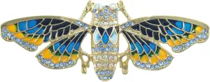 Gyn&Joy Gold Tone Iridescent Aqua Light Blue Crystal Rhinestone Insect Moth Enamel Brooch Pin BZ191