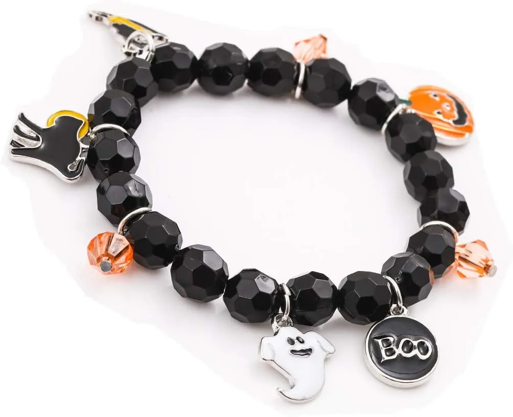 Halloween Bracelets Ghost Pumpkin Switch Charm Bracelets Gifts Stretch Beaded Bracelets for Women
