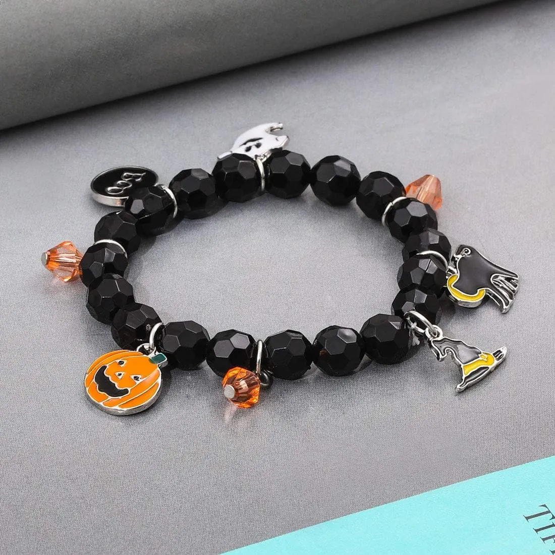 Halloween Bracelets Ghost Pumpkin Switch Charm Bracelets Gifts Stretch Beaded Bracelets for Women
