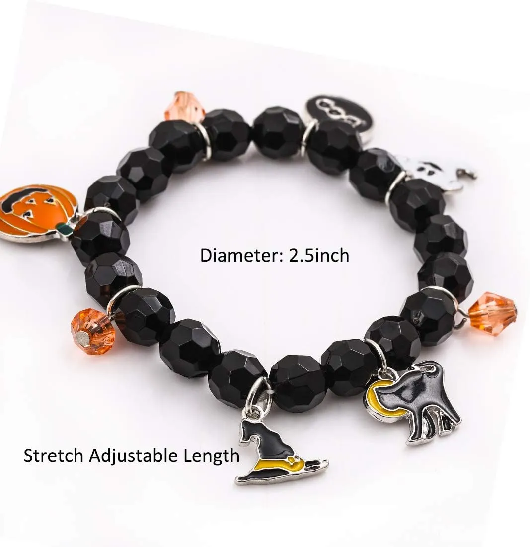 Halloween Bracelets Ghost Pumpkin Switch Charm Bracelets Gifts Stretch Beaded Bracelets for Women