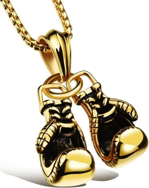 Hamoery Men Punk Stainless Steel Boxing Gloves Chain Pendant Necklace