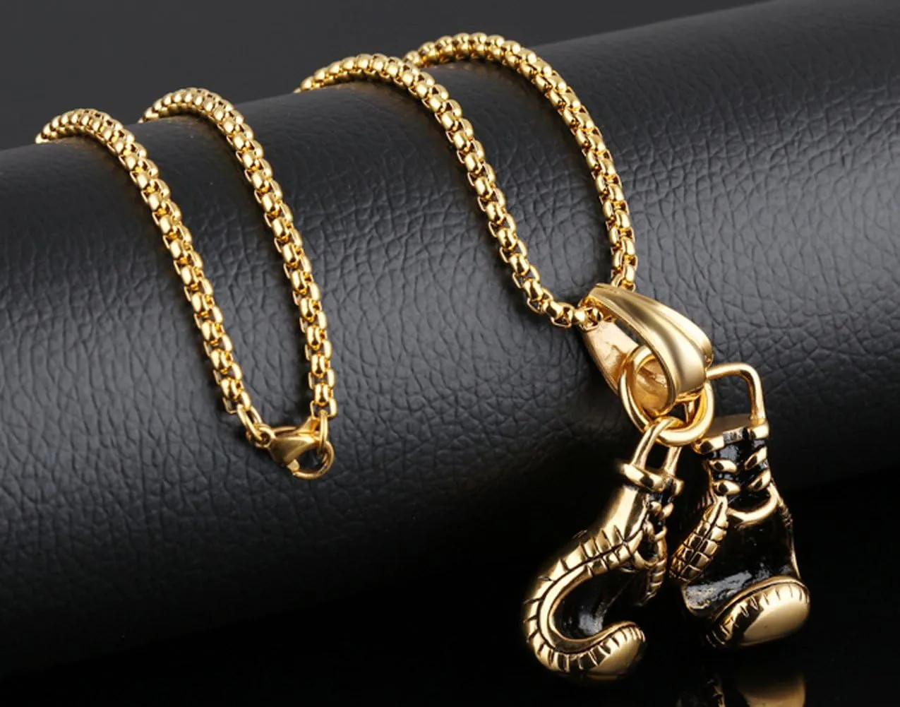 Hamoery Men Punk Stainless Steel Boxing Gloves Chain Pendant Necklace