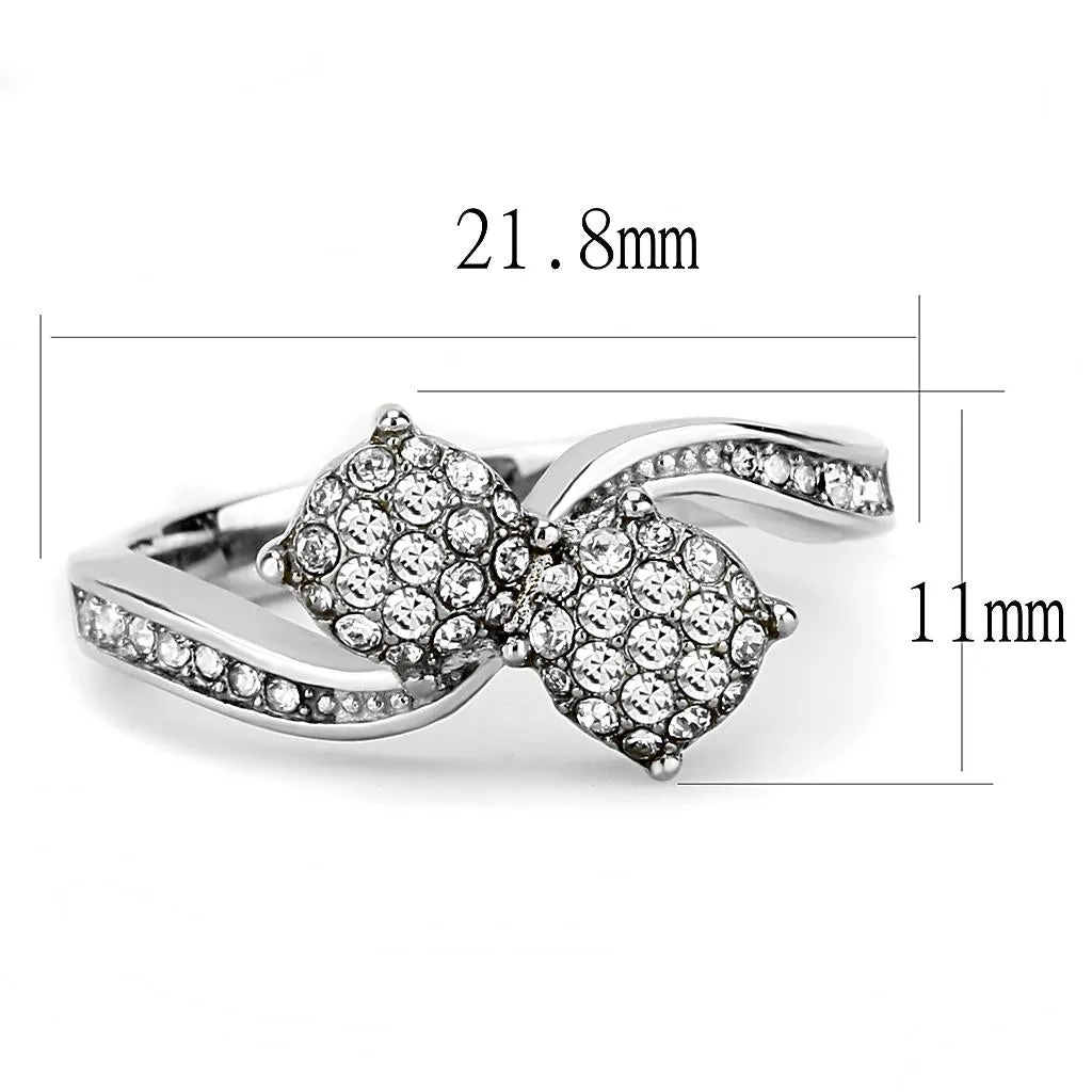 High polished (no plating) Stainless Steel Ring with Top Grade Crystal in Clear for Women Style TK3255