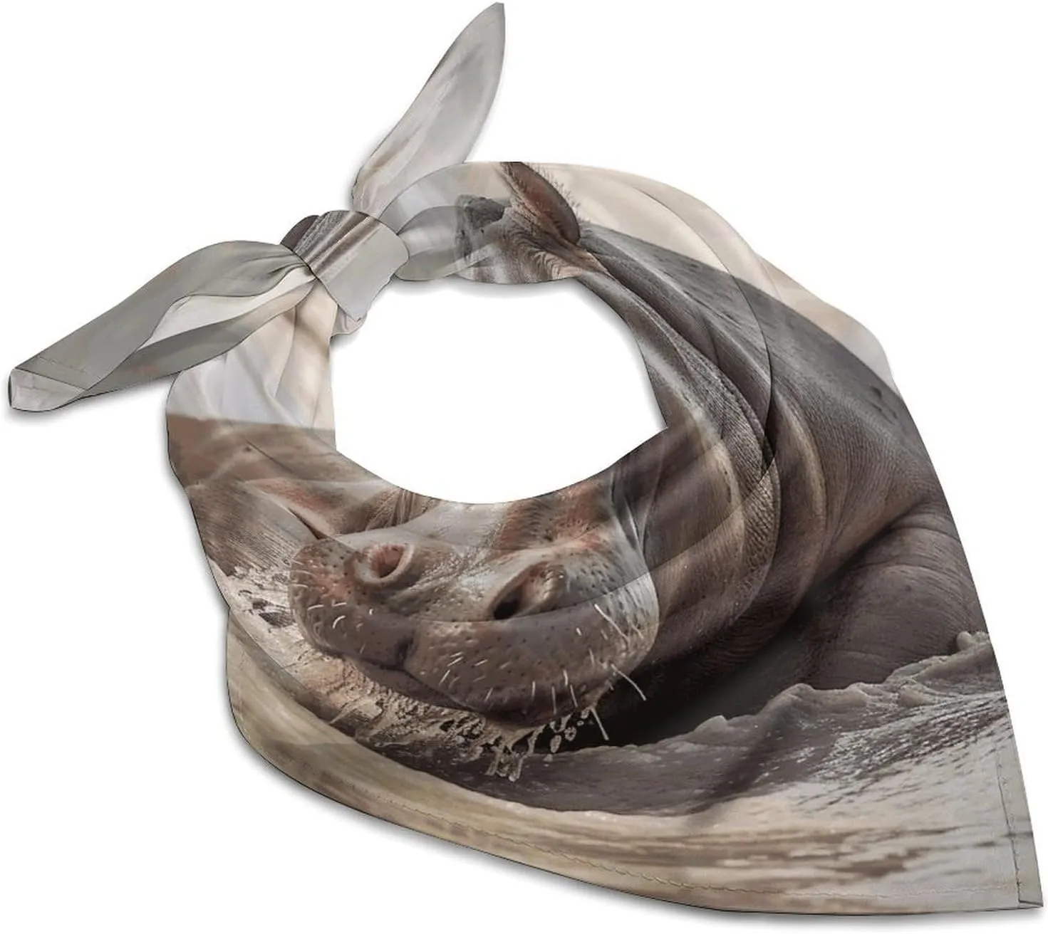 Hippopotamus in Water 18" Square Head Scarf Lightweight Silk Scarf for Women Soft Satin Head Scarves Large Neckerchief Fashion Bandanas Silk Headband Neck Satin Scarfs for Bag Hair Scarves Gift