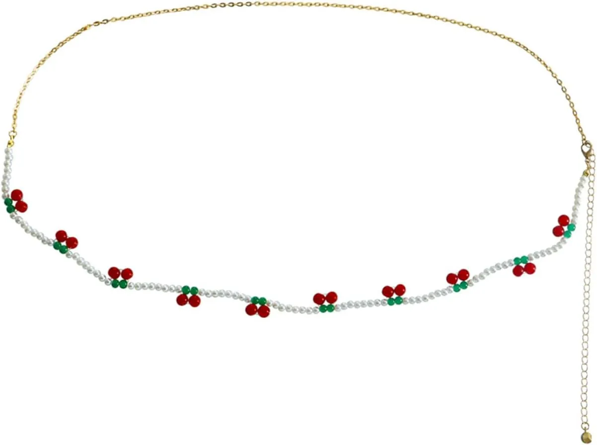 Homoyoyo Elegant Pearl Waist Chain Fashion Beaded Waist Ornament Body Chain Belly Jewelry for