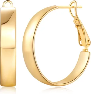 Hoop Earrings 14K Gold Hoop Earrings for Women Square-edge Gold Earring Hoops Paddle Back Women’s Hoops Earring Birthday Gifts 22mm