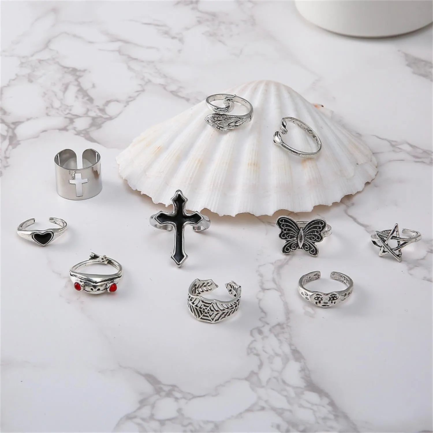 HUASAI Gold Knuckle Rings for Women Stackable Rings Boho Pearl Rings Heart Rings Set Stocking Stuffers for Christmas Gifts Trendy Stuff
