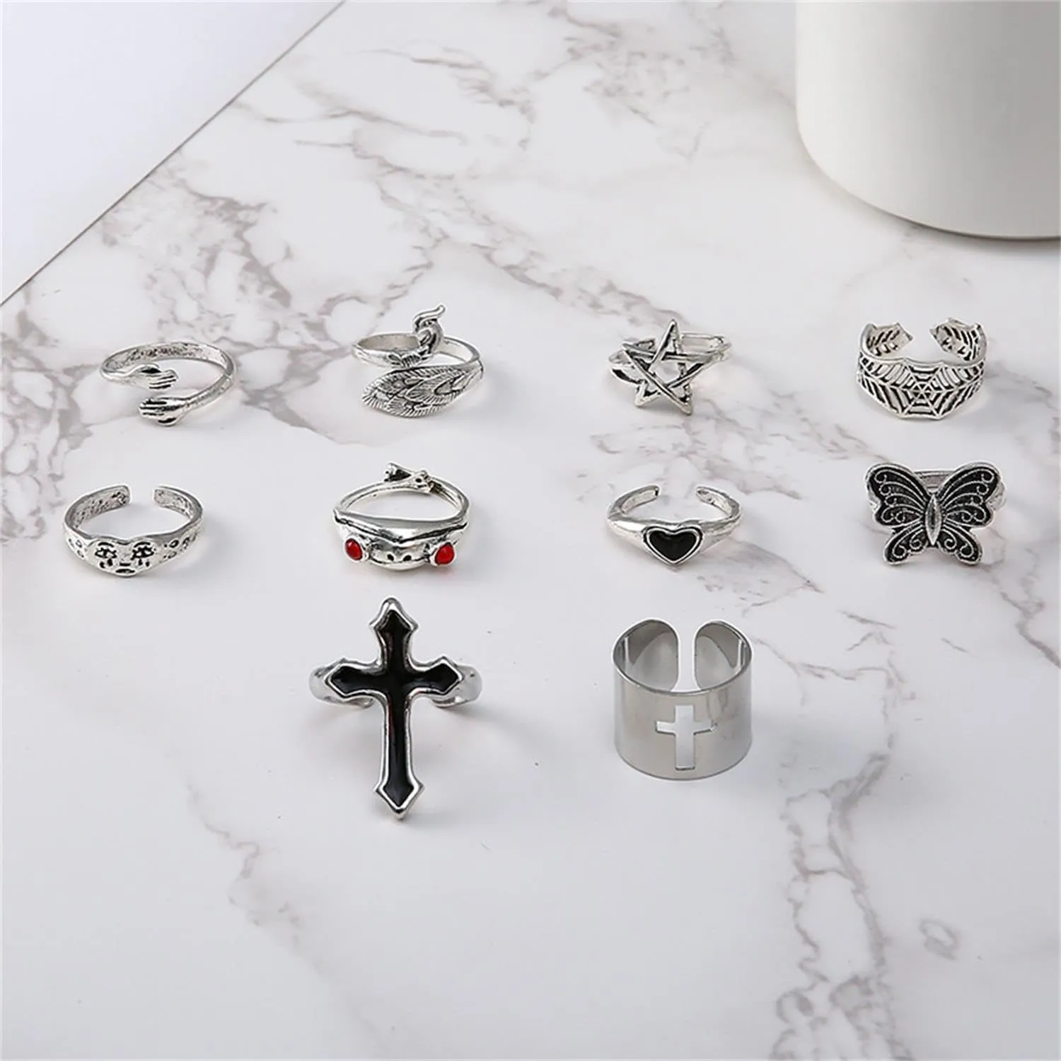 HUASAI Gold Knuckle Rings for Women Stackable Rings Boho Pearl Rings Heart Rings Set Stocking Stuffers for Christmas Gifts Trendy Stuff