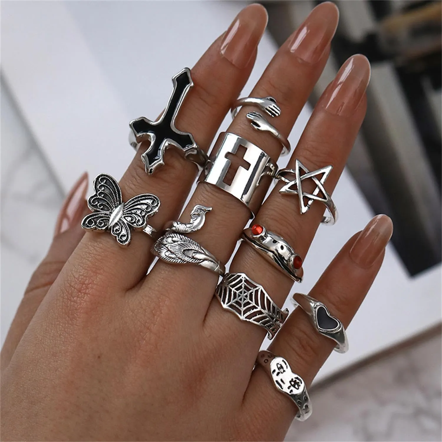 HUASAI Gold Knuckle Rings for Women Stackable Rings Boho Pearl Rings Heart Rings Set Stocking Stuffers for Christmas Gifts Trendy Stuff