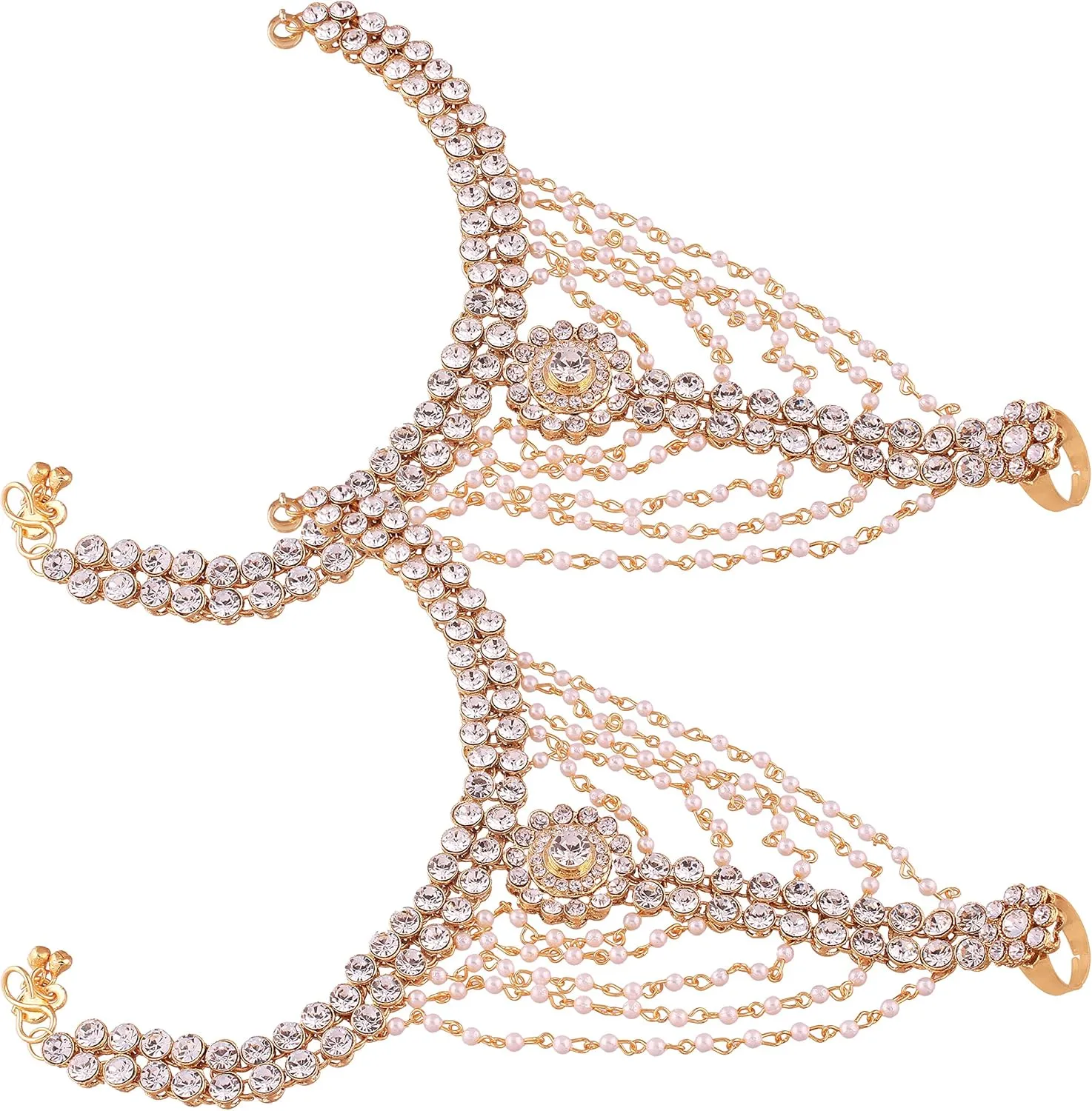 I Jewels Gold Plated Indian Traditional Bollywood Style Ethnic Stone & Pearl Anklet/Payal Barefoot Jewelry for Women (A028W)