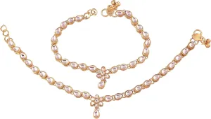 I Jewels Gold Plated Indian Wedding Bollywood Style Kundan Stone Anklet/Payal Barefoot Jewelry for Women (A020W)