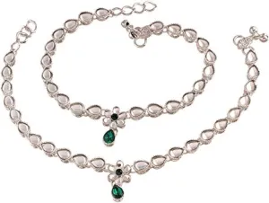 I Jewels Silver Plated Indian Traditional Bollywood Style Ethnic Kundan Stone Anklet/Payal Barefoot Jewelry for Women (A019-20)