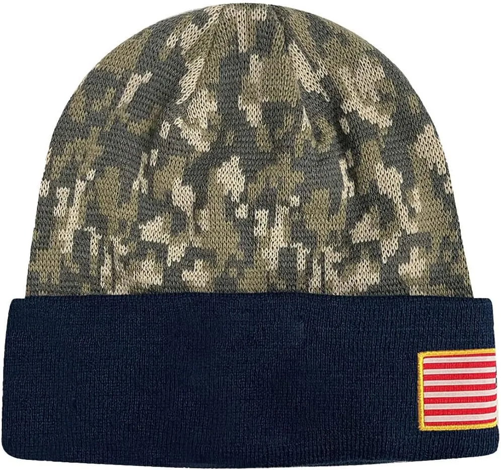 Icon Sports U.S. Military Beanie  Official Embroidered Flag Patch Warm Winter Knit Cap Adult Unisex Hats for Men Women