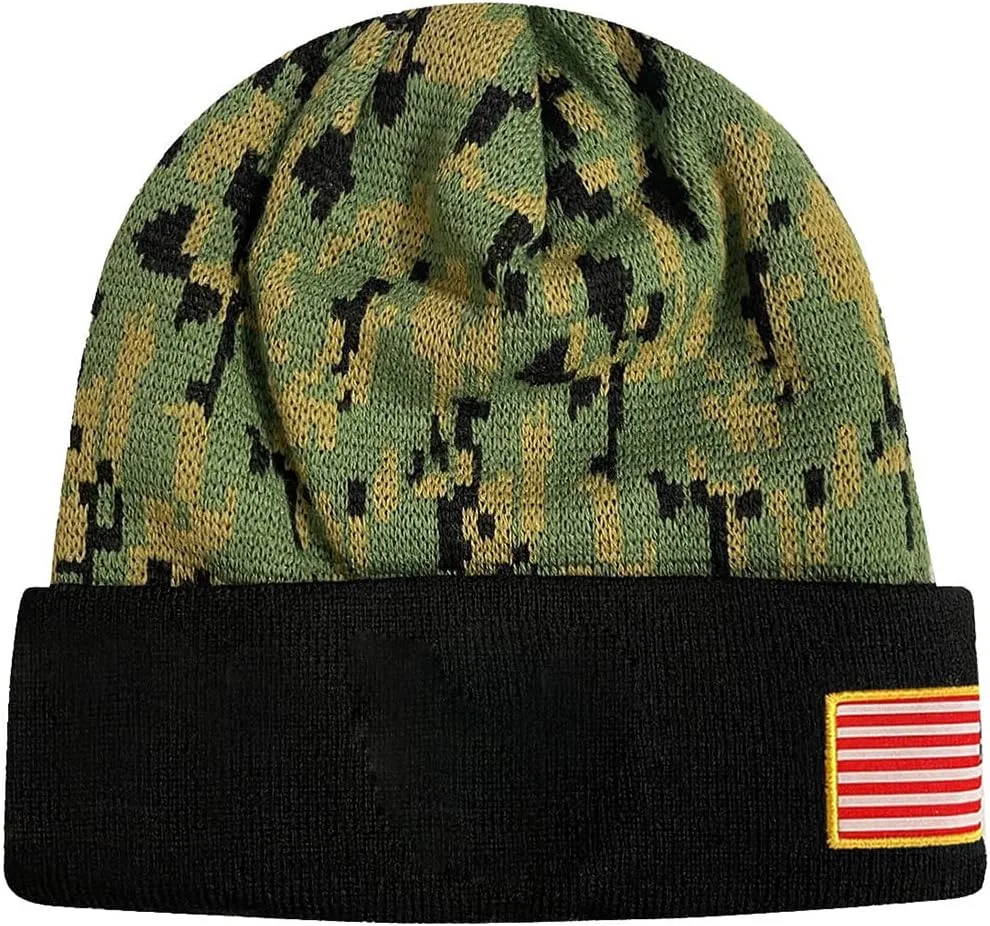 Icon Sports U.S. Military Beanie  Official Embroidered Flag Patch Warm Winter Knit Cap Adult Unisex Hats for Men Women