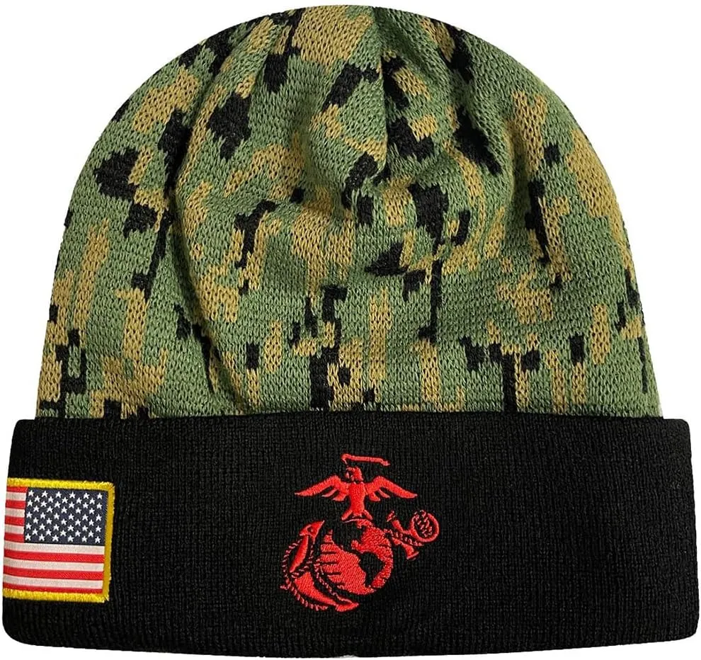 Icon Sports U.S. Military Beanie  Official Embroidered Flag Patch Warm Winter Knit Cap Adult Unisex Hats for Men Women