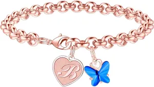 IEFWELL Initial Charm Bracelets for Girls - Crystal Butterfly Bracelets for Teen Girls Gifts Trendy Stuff Dainty Heart Initial Charm Bracelets for Girls Women Butterfly Gifts for Girls Jewelry