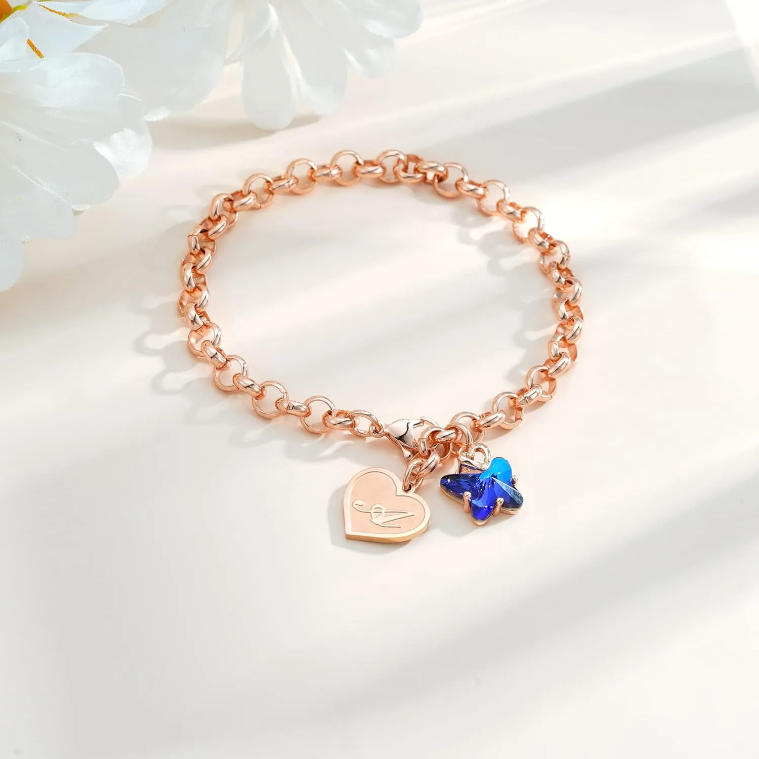 IEFWELL Initial Charm Bracelets for Girls - Crystal Butterfly Bracelets for Teen Girls Gifts Trendy Stuff Dainty Heart Initial Charm Bracelets for Girls Women Butterfly Gifts for Girls Jewelry