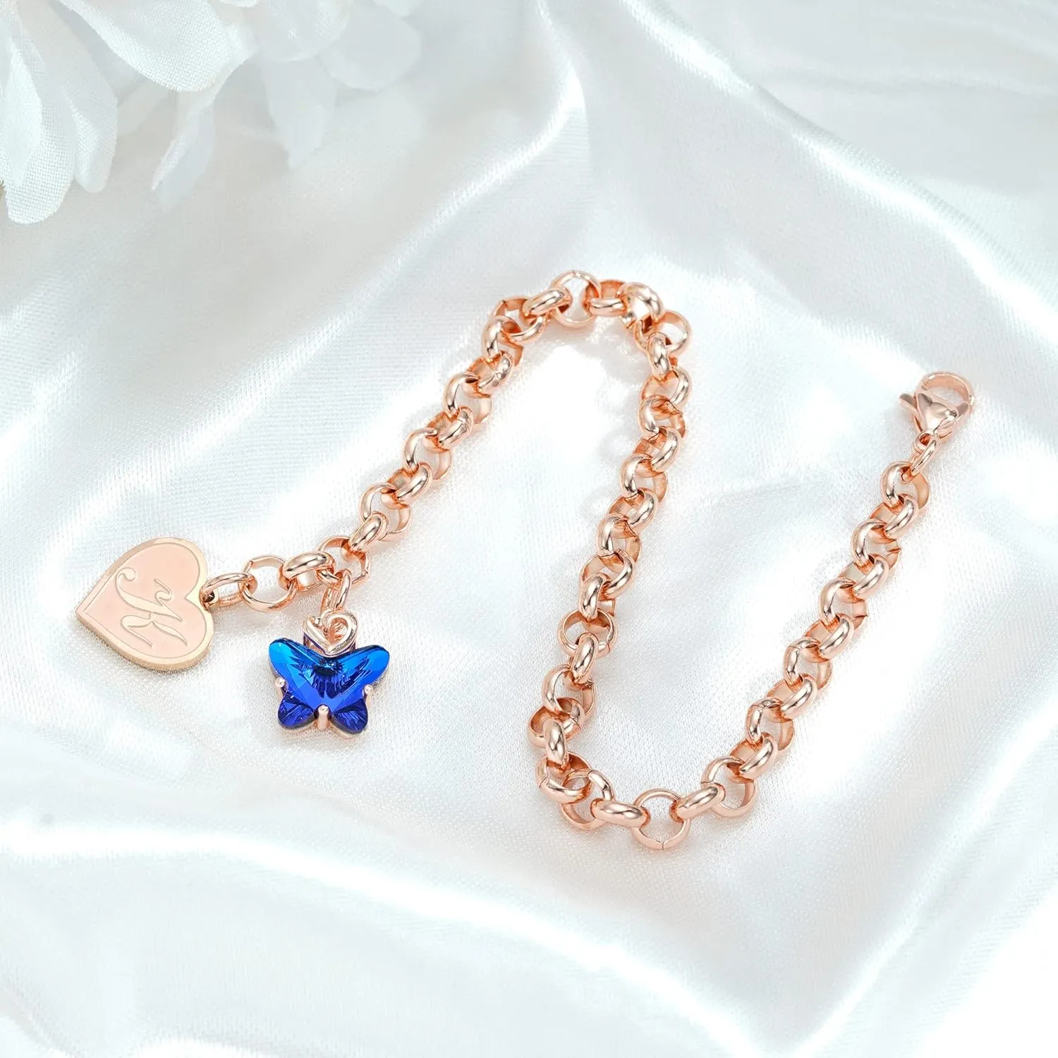IEFWELL Initial Charm Bracelets for Girls - Crystal Butterfly Bracelets for Teen Girls Gifts Trendy Stuff Dainty Heart Initial Charm Bracelets for Girls Women Butterfly Gifts for Girls Jewelry