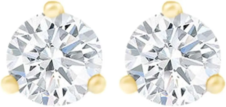 IGI Certified Round Lab Grown Diamond 3 Prong Stud Earrings In 14k Solid Gold (0.39 cttw,Light Blue Color,I1-I2 Clarity)