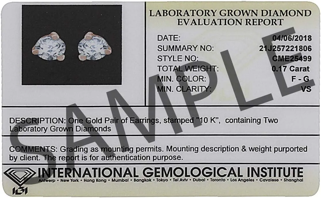 IGI Certified Round Lab Grown Diamond 3 Prong Stud Earrings In 14k Solid Gold (0.39 cttw,Light Blue Color,I1-I2 Clarity)