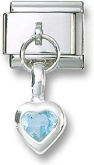 Italian Charm 925 Sterling Silver Birthstone Heart Dangle CZ March New