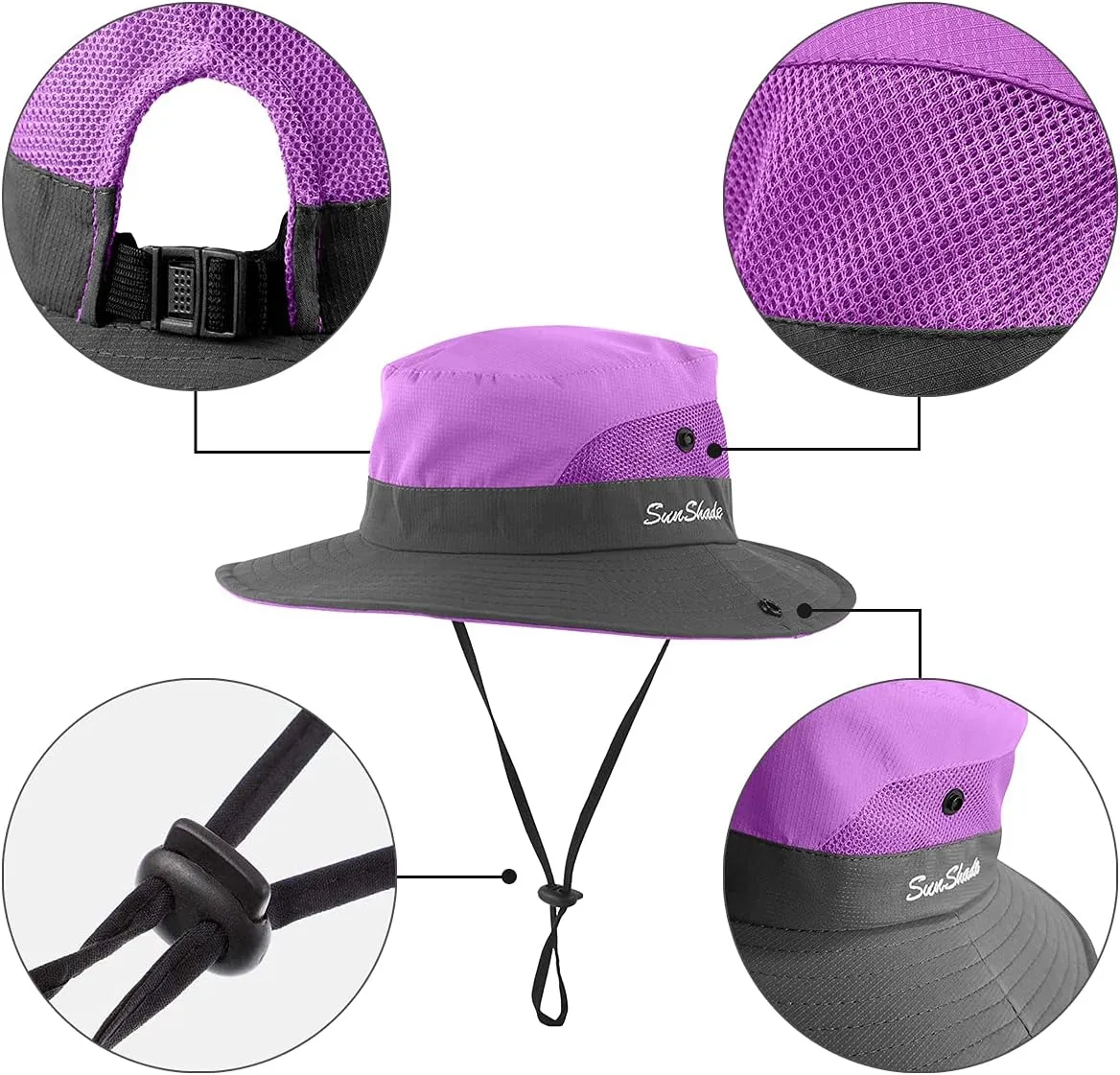 IYEBRAO 2 Pack Womens Ponytail Sun Hat UV Protection Bucket Hats Foldable Wide Brim Summer Boonie Beach Cap Fishing Hiking