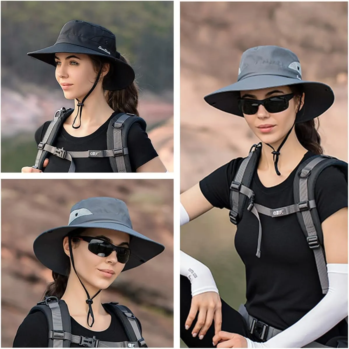 IYEBRAO 2 Pack Womens Ponytail Sun Hat UV Protection Bucket Hats Foldable Wide Brim Summer Boonie Beach Cap Fishing Hiking