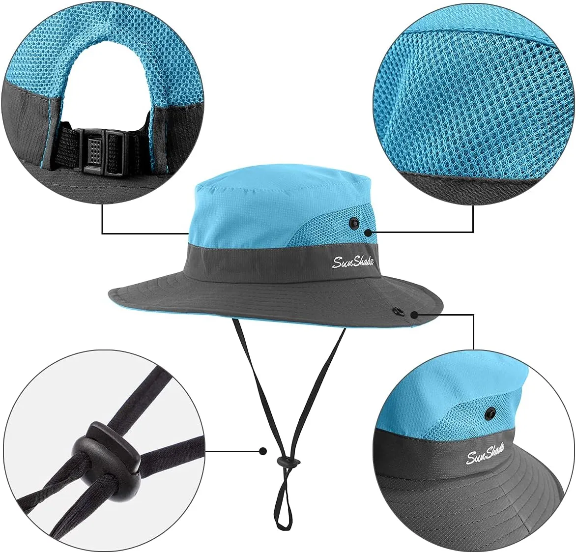 IYEBRAO 2 Pack Womens Ponytail Sun Hat UV Protection Bucket Hats Foldable Wide Brim Summer Boonie Beach Cap Fishing Hiking