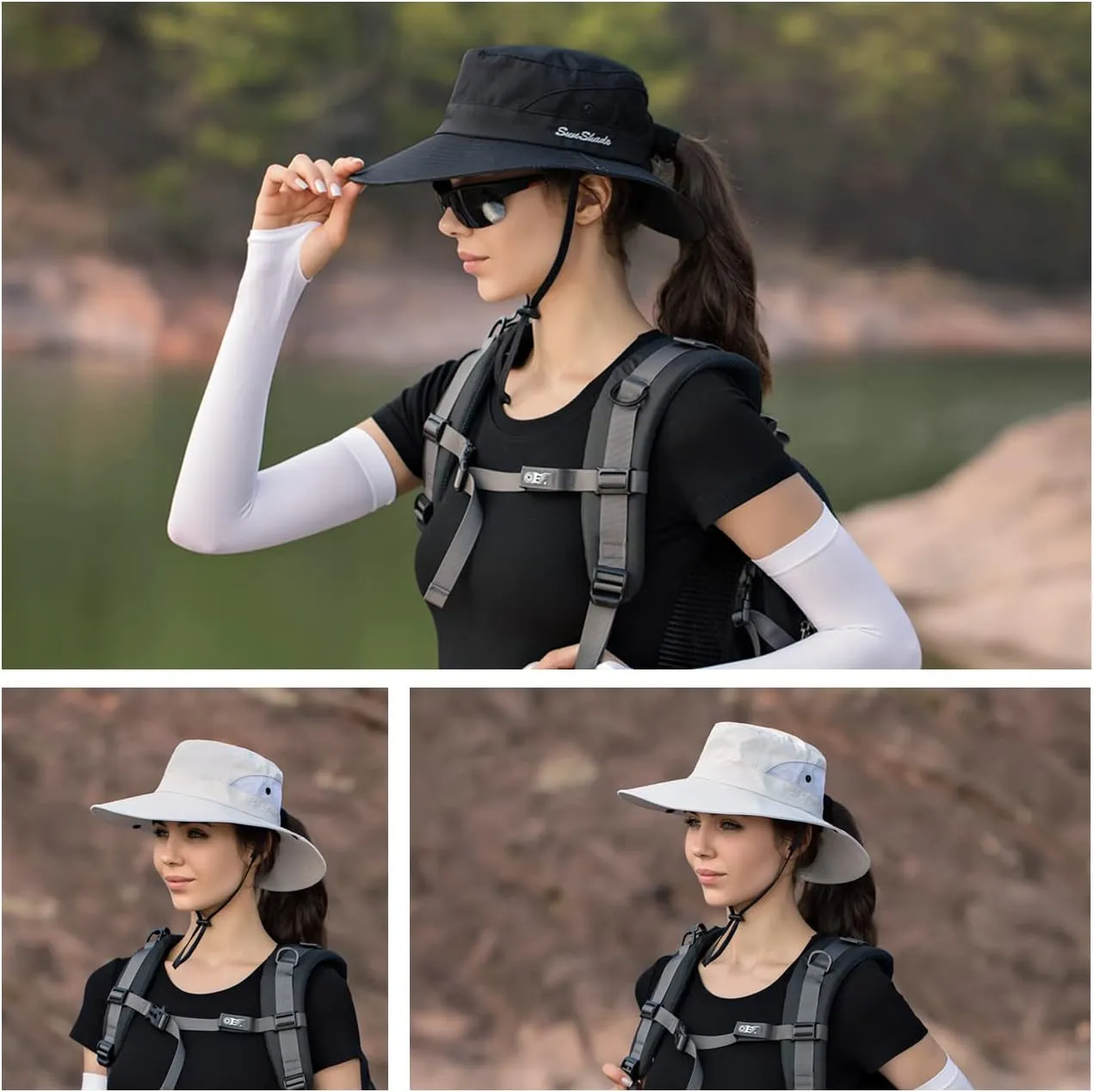 IYEBRAO 2 Pack Womens Ponytail Sun Hat UV Protection Bucket Hats Foldable Wide Brim Summer Boonie Beach Cap Fishing Hiking