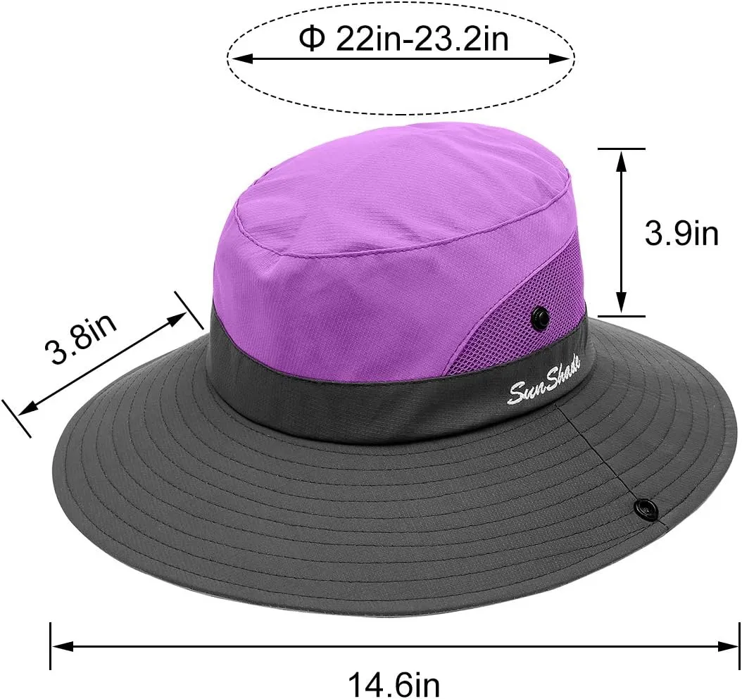 IYEBRAO 2 Pack Womens Ponytail Sun Hat UV Protection Bucket Hats Foldable Wide Brim Summer Boonie Beach Cap Fishing Hiking