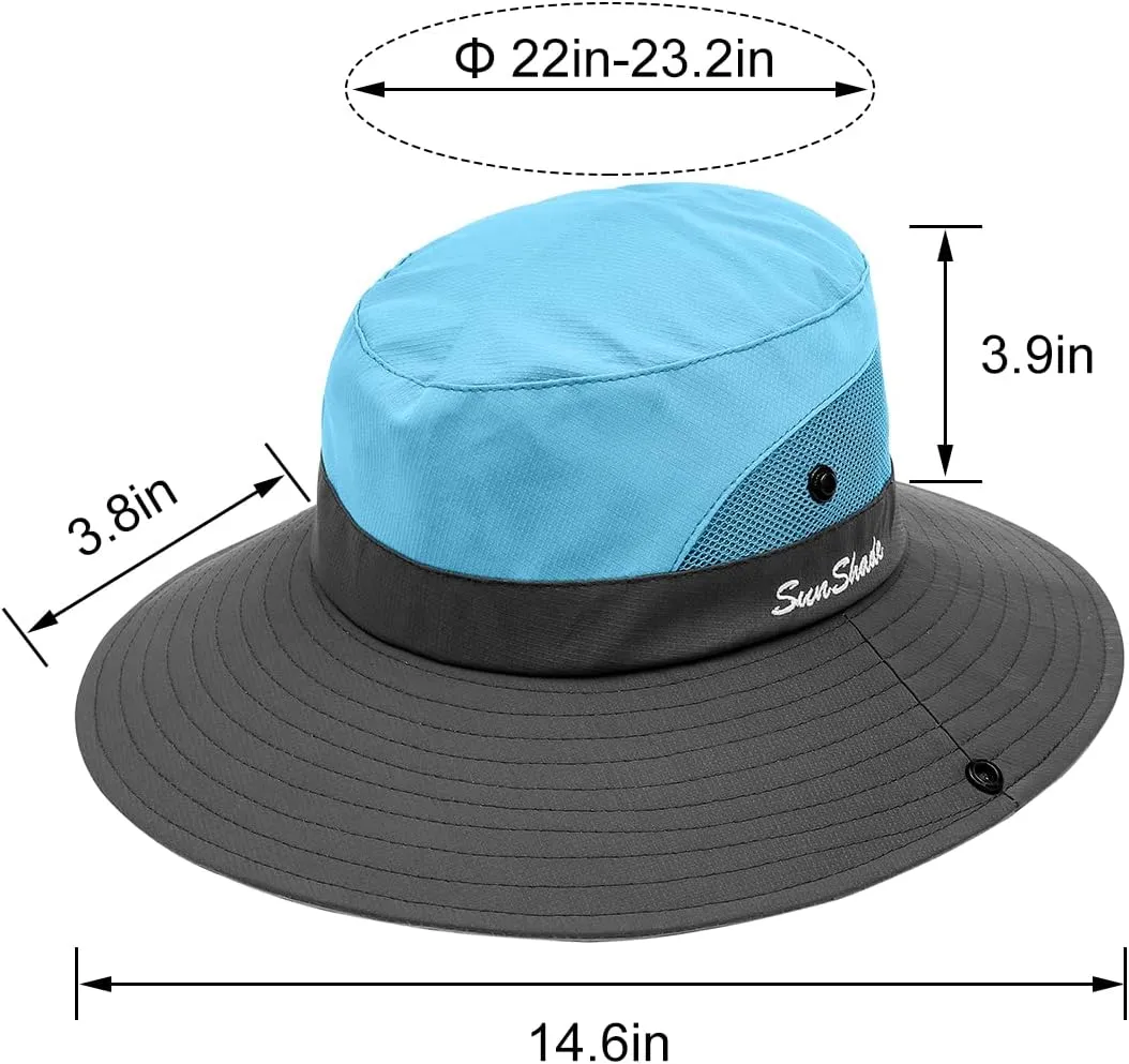 IYEBRAO 2 Pack Womens Ponytail Sun Hat UV Protection Bucket Hats Foldable Wide Brim Summer Boonie Beach Cap Fishing Hiking
