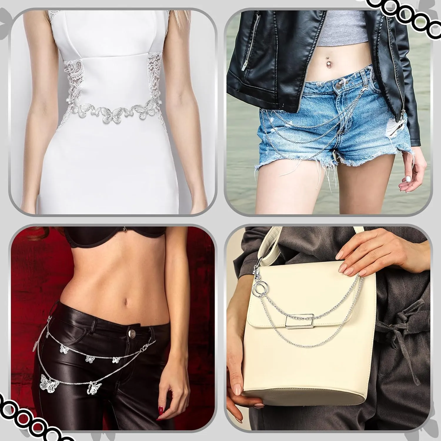 Jadive 5 Pieces Chain Belt Jeans Pants Pocket Waist Multi-Layer Hip Hop Metal Wallet Chain for Men Women