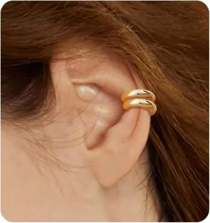 JeryWe Ear Cuff Earrings for Women Non Piercing - 14K Gold Plated Huggie Hoop, Clip On Elegant Ear Clips, Cartilage Wrap, Fashionable Fake Earring Cuffs for Non Pierced Ears 2PCS