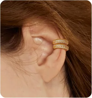 JeryWe Ear Cuff Earrings for Women Non Piercing - 14K Gold Plated Huggie Hoop, Clip On Elegant Ear Clips, Cartilage Wrap, Fashionable Fake Earring Cuffs for Non Pierced Ears 2PCS