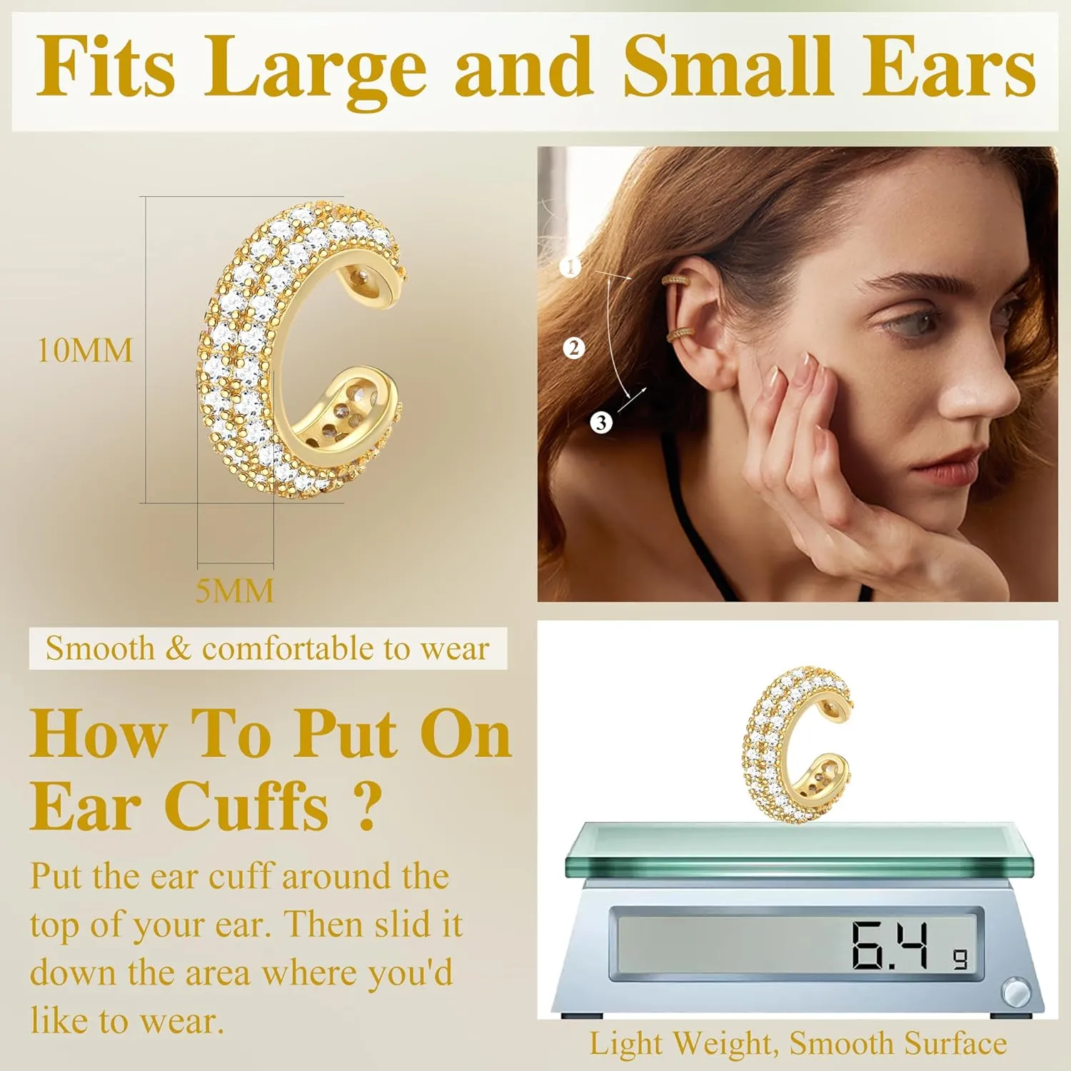 JeryWe Ear Cuff Earrings for Women Non Piercing - 14K Gold Plated Huggie Hoop, Clip On Elegant Ear Clips, Cartilage Wrap, Fashionable Fake Earring Cuffs for Non Pierced Ears 2PCS
