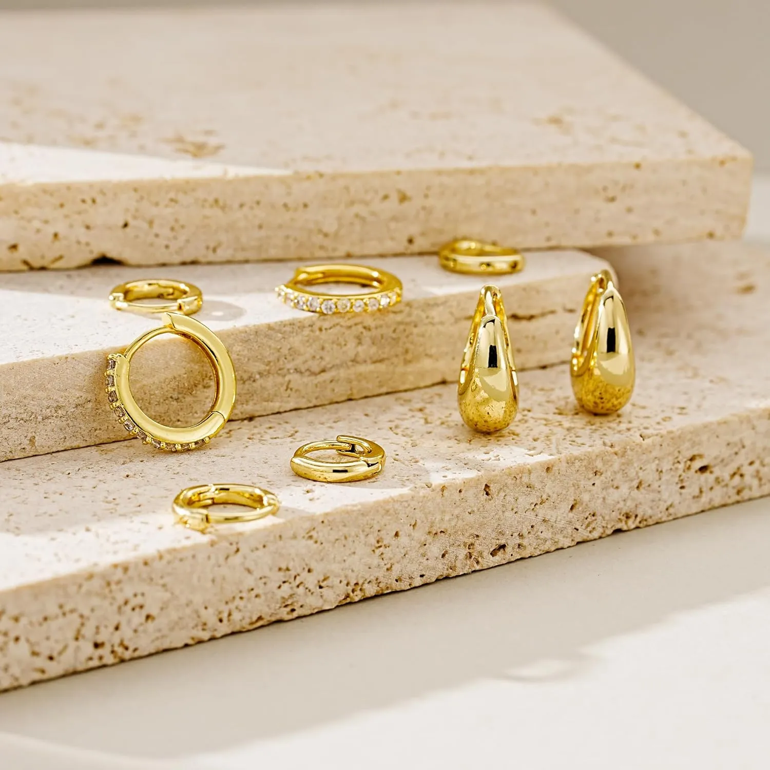 JINEAR 4 Pairs Gold Hoop Earrings Set for Women, 14K Plated Chunky Gold Hoop Earrings Dainty Simple Gold Earrings Hypoallergenic Non Tarnish Small Hoop Earrings Cartilage Earrings Jewelry Gift