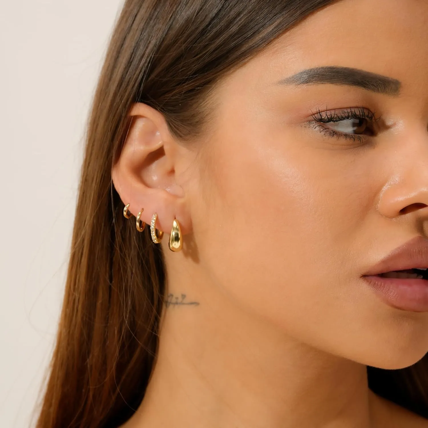 JINEAR 4 Pairs Gold Hoop Earrings Set for Women, 14K Plated Chunky Gold Hoop Earrings Dainty Simple Gold Earrings Hypoallergenic Non Tarnish Small Hoop Earrings Cartilage Earrings Jewelry Gift