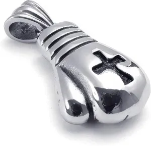 Jonline24h Stainless Steel Cross Boxing Gloves Mens Pendant Necklace, Silver, 18-26 Inch Chain