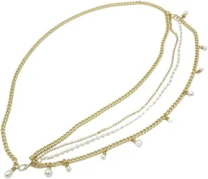 JSEIAJB Pearl Rhinestone Multi-layer Waist Chain, Metal Chain, Tassel Decorative Chain, Women's Waist Belt