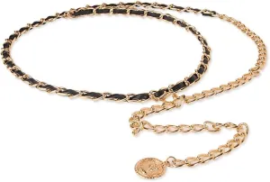 JSEIAJB Women's Hook Layered Leather Stripe Waist Chain Women's Hanging Figure Decorative Belt
