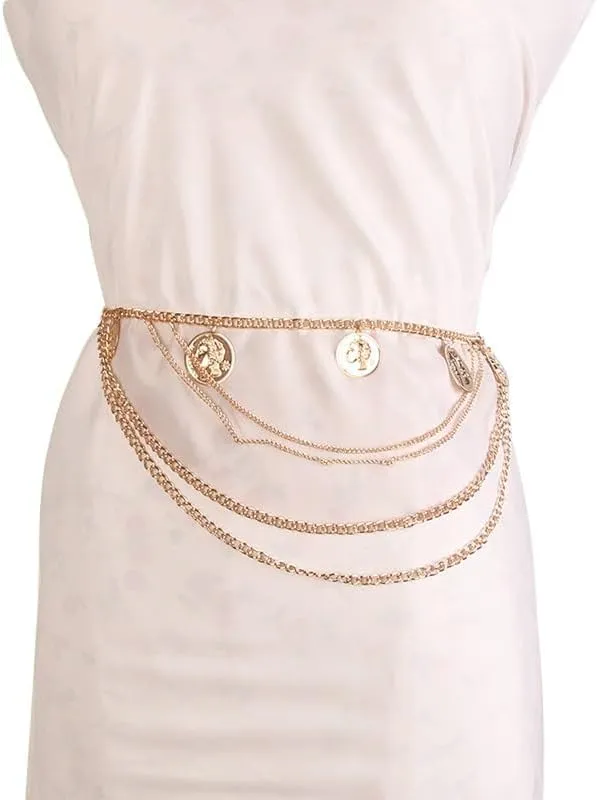 JSEIAJB Women's Waist Chain Multi-layer Chain Belly Dance Hanging Coin Dance Performance Decoration Chain
