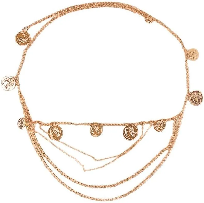 JSEIAJB Women's Waist Chain Multi-layer Chain Belly Dance Hanging Coin Dance Performance Decoration Chain