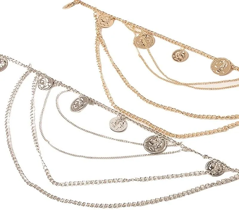 JSEIAJB Women's Waist Chain Multi-layer Chain Belly Dance Hanging Coin Dance Performance Decoration Chain